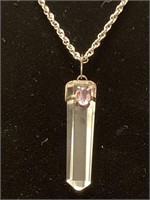 STERLING AMETHYST AND CRYSTAL PENDANT NECKLACE
