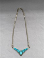 STERLING NAVAHO TURQUOISE NECKLACE SIGNED