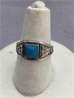 NAVAHO STERLING TURQUOISE BELL TRADING POST RING