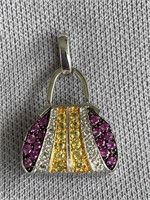 18K YELLOW & PINK SAPPHIRE DIAMOND PURSE PENDANT