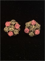 ROUND PINK AND GREEN CZ STONES BROOCH