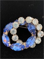 ROUND DOUBLE BANDED BLUE CZ BROOCH