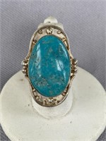 STERLING SILVER LARGE TURQUOISE RING