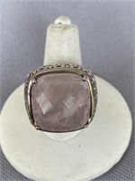 STERLING LARGE PINK QUARTZ RING. RING IS A SIZE 8
