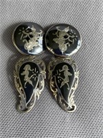 2 PAIR OF SIAM STERLING NIELLO CLIP ON EARRINGS