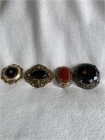 VINTAGE AMBER CORAL ONXYX BROOCH PIN LOT OF 4