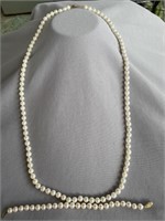 14K CLASP CULTURED PEARL NECKLACE AND BRACELET