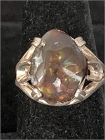 STERLING RING W/ OVAL BROWN MULTICOLOR STONE TYPE
