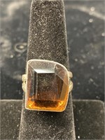 STERLING AMBER SQUARE RING