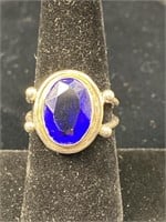 STERLING SYNTHETIC SAPPHIRE LADIES RING