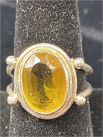 STERLING SYNTHETIC CITRINE LADIES RING