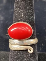 STERLING RED TURQUOISE LADIES RING