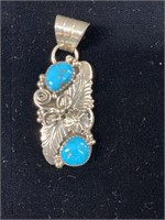 OLDER STERLING TURQUOISE NATIVE AMERICAN PENDANT