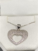 STERLING AND CZ HEART NECKLACE. BEAUTIFUL