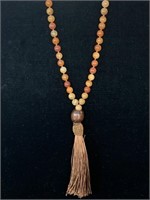 BROWN /ORANGE BEADED “MALA? NECKLACE:  36 INCHES