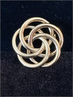 COSTUME JEWELRY GOLD COLOR INTERTWINED BROOCH