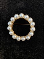 COSTUME JEWELRY 15 PEARL CIRCLE / GOLD COLOR