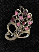SILVER COLOR RED/PINK STONES TYPE FLOWER BOW