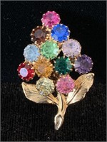 GOLD COLOR / MULTICOLORED FLOWER BROOCH