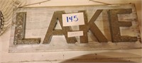 Wooden Lake Sign WIth Metal Letters