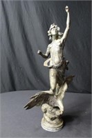 Metal Figurine of Lady w/Eagle at Her Feet