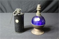 Cobalt Blue Ball Oil Lamp and Inert Grenade