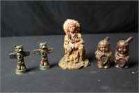 Small Indian Figure & 2 Sets of Metal S/P Shakers