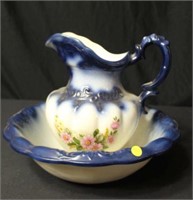 Blue & White China Pitcher and Bowl