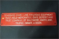 Metal Seaboard Coast Line Railroad Sign