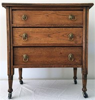 3 Drawer Oak Chest of Drawers w/Rollers