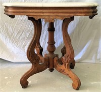 Marble Topped Lamp / Side Table Oak Scroll Base