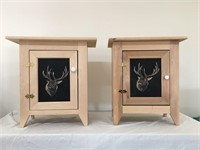 Pair Custom Maple End Table Panel Cabinets w/ Elk