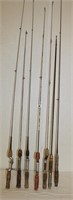 7 Cork Handled Steel Fishing Rods: (See Desc)