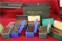 Ammo box w/ .218 Mashburn Bee ammo, brass,