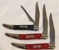 3 Colonial USA Knives: 2 Red Necks, 1 Fish Knife