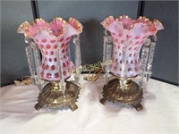 Pair of Fenton Lustre Style Lamps