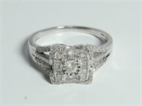 White Diamond Baguette Right Hand Ring, 10k