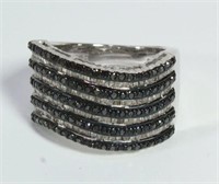 Genuine Black & White Diamond Baguette Ring