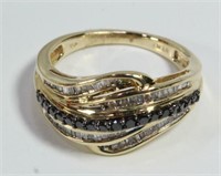 Yellow Gold Genuine Black & White Diamond Ring