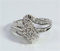White Gold Diamond Baguette Cluster Ring, 10k