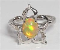Genuine Opal Diamond Ring