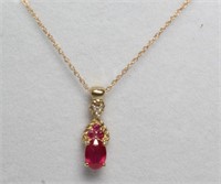 Yellow Gold Genuine Ruby Diamond Necklace