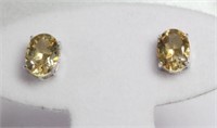 Genuine Oval Citrine Solitaire Earrings