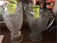 Irish Herringbone Pitcher & Pressed Glass Vase