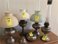 4 Oil Lamps & Parts (2 have been converted)