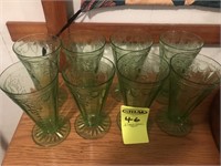 Cameo Ballerina Green Depression 8 Tumbler Glasses