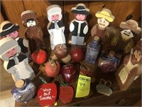 9 Wood Quaker Figures & Teachers Apples