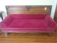 Vintage Carved Wood Sofa - Red Plush
