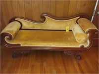 Victorian Fainting Sofa, Claw Foot, Wave Back,