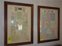 2 Framed Alamance County Maps, Walnut Frames